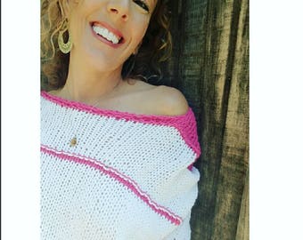 New! Knit sweater, cotton boho spring sweater, striped sweater, cropped summer oversized sweater, womens lightweight sweater