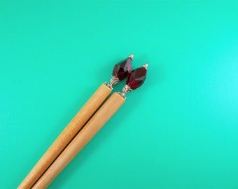 Deep Rubies -faceted red glass and silver beaded hairsticks