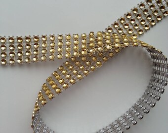 50 cm ruban imitation strass doré 2cm de largeur