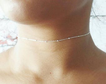 Silver Choker Necklace - Satellite Choker - Sterling Silver - Silver Chain - Silver Choker - Dainty Necklace - Layering Necklace - Gift Her