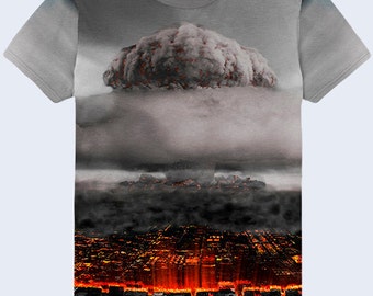 Nuclear Explosion T Shirt, Burst Mens Shirt, Grey T Shirt, Mens Urban Clothing, Crew Neck Shirt