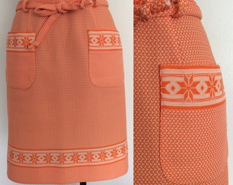 1970's Orange Polyester Mod Skirt Geo print Size Small by Maeberry Vintage