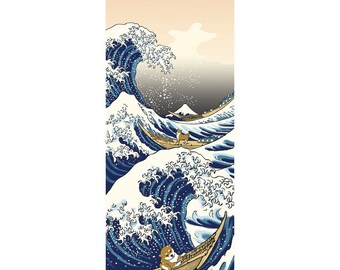 Hamamonyo Shiba Inu in Great Wave Kanagawa Chusen Tenugui Towel