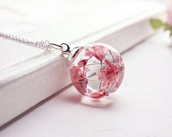 Terrarium necklace, Real flower necklace, Dried flower necklace, Botanical necklace, Real plant necklace, Nature jewelry gift for her