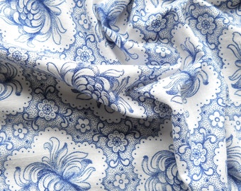 blue floral vintage fabric vintage french fabric antique blue floral fabric quilting fabric patchwork fabric 124
