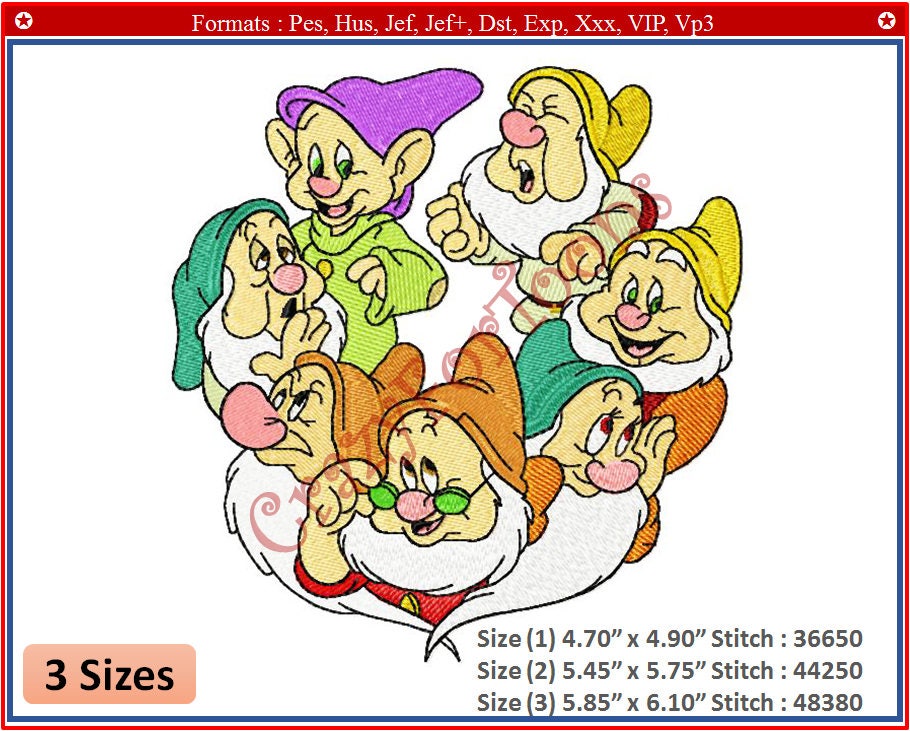 Snow White Dwarfs Embroidery Designs Set All Formats 