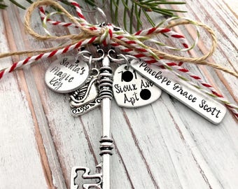 Personalized Santas Magic Key - Santas Key Ornament - Keepsake - Personalized - Magic Key Door Hanger - Antique Silver Skeleton Key