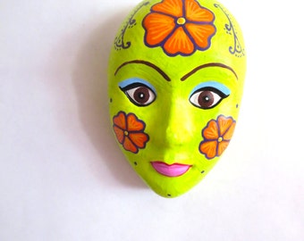 Plaster Mask Wall Decor, Orange Flowers, Plaster Wall Art, Plaster Wall Decor, Wall Mask, Mardi Gras Mask