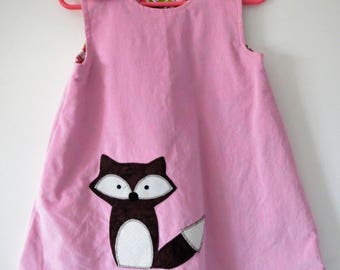 Girl, 2-3T Reversible Jumper Dress/Tunic. Pink corduroy with fox applique reverse pink/green plaid