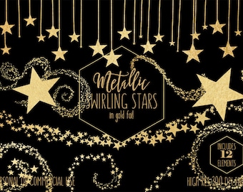 GOLD FOIL STARS Clipart for Commercial Use Clip Art Metallic Gold Star Banner Border Celestial Night Sky Bunting Frame Baby Digital Graphics