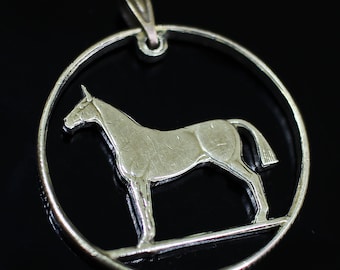 Ireland 20 Pence Cut Coin Pendant Irish necklace harp Hunting horse stallion