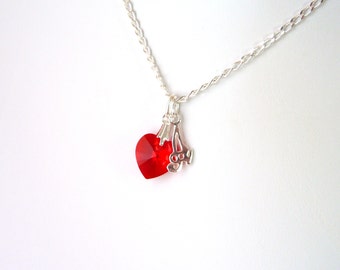 Red Heart Necklace, July Birthstone Necklace, Heart Necklace Sterling Silver, Initial Necklace for Girlfriend, Girlfriend Necklace