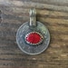 Large Vintage Kuchi Coin Pendant with Red Center from Afghanistan - 30 mm - 1 1/4 Inches