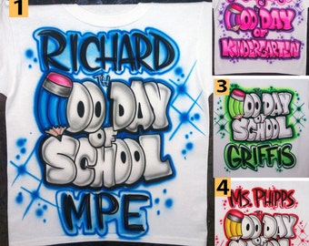 Airbrushed 100 th Day of School Preschool Custom T-shirt * Baby Bodysuit * Hoodie * Pillowcase * Your Name and Age * Your Favorite Paint Co