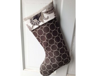 Modern Victorian Christmas Stocking - Sepia Leaded Glass Traditional Heirloom Holiday Decor