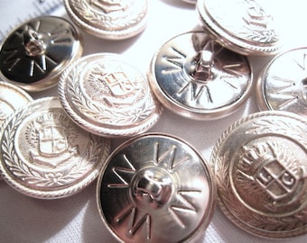 Vintage Silver Tone Bi-Metal Brass Shank Buttons 7/8 Inch Diameter