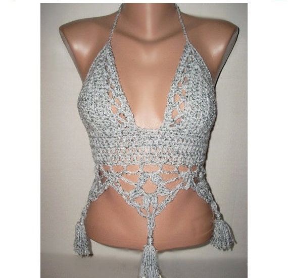 Festival Crochet Halter Top With Tassels Made To Order Cup 