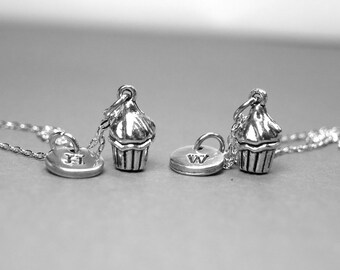 Best friend necklace, cupcake necklace, cupcake charm, bff necklace, friendship jewelry, best friend jewelry, food necklace, personalized