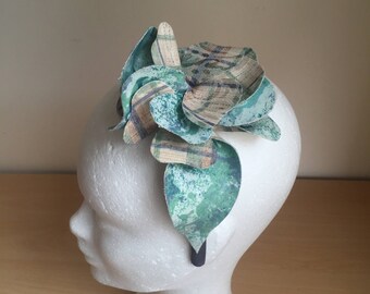 Women's Flower Headband Fascinator, Fabric Flower Headdress, Flower And Leaves Headband, Handmade Flower Hair Accessories