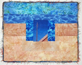 Hint of a Boat Fiber Art Quilt Wallhanging