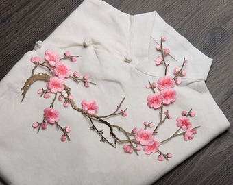 Pink Blossom Applique.Blush Cherry Blossom Decor.Flower Patch.Floarl Applique.Sewing Supplies.Embroidered Applique.Cherry Embroidered Patch