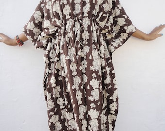 Beach Dress Tiki Dress Tropical Dress Brown Floral Dress Hawaiian Dress Summer Dress Sun Dress Cotton Plus Size Dress Party Dress