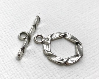 Sterling Silver Twisted Ribbon Toggle Clasp, 14mm Decorative Round Bracelet Clasp, Jewelry Making Supplies, Destash, 1 clasp - BSC110