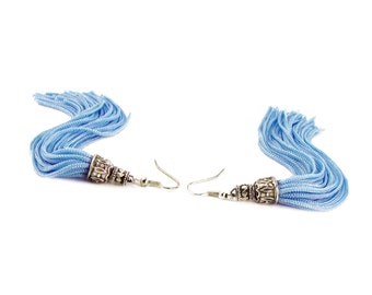 Tassel Earrings, Long Blue tassel earrings, Boho Hippie Bohemian Earrings, Statement Earrings, Tassel Jewelry, mothers day gift