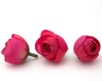 3 Fuchsia Pink Baby Ranunculus - Artificial Flowers, Silk Flowers