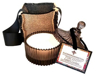 Vanity Candle with Herringbone Tote