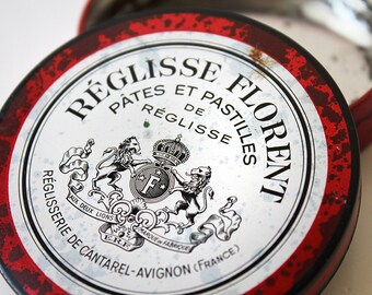 Tin Box, French Enamel Box, Reglisse Florent Round Pastille, Vintage Tin Collectible