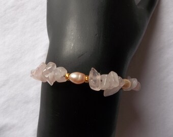 Rose Quartz and Pink Pearls Memory Wire Wrap Bracelet