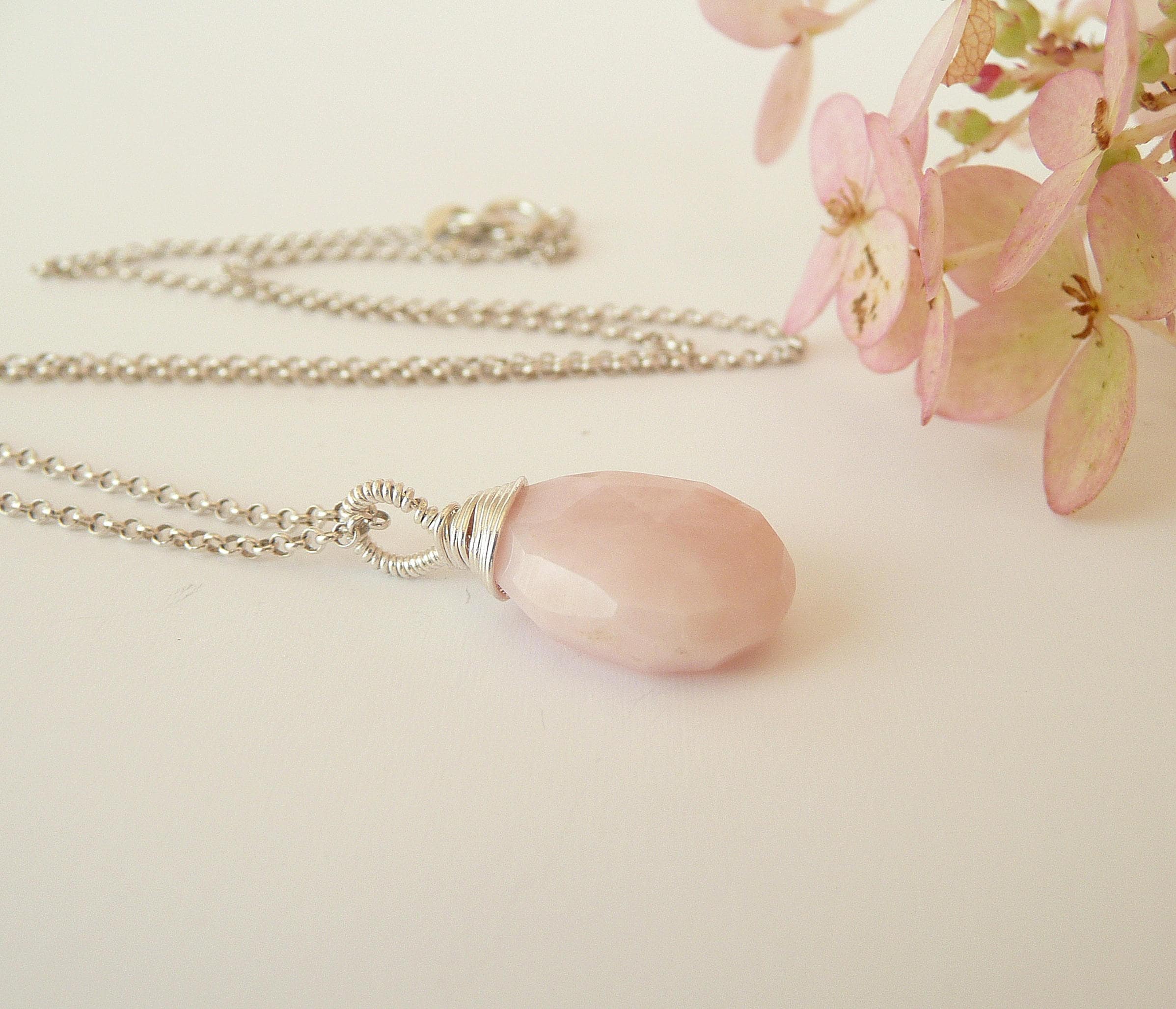 Pink Opal Necklace Sterling Silver Opal Necklace Dainty