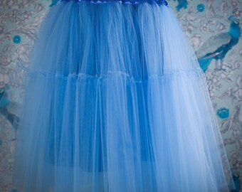 Blue Pettiskirt Double Layer, Wedding tulle skirt,bridal tulle skirt,bridal skirt,celebration,party,clothes,gift,Petticoat,Fashion