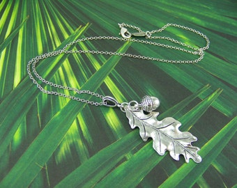 Oak Leaf Necklace, Acorn Necklace, Acorn and Oak Leaf Necklace, Silver Leaf Necklace, Silver Acorn Necklace, Good Luck Necklace, Acorn, Oak