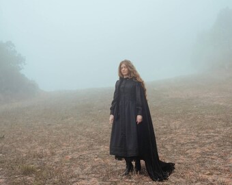 Victorian style Linen Black dress , Amish , Gothic, Gothic Lolita Dress, Black Steampunk
