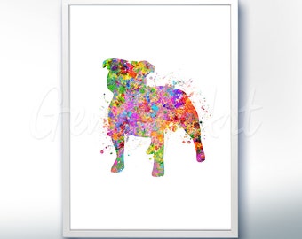 Staffordshire Bull Terrier Watercolor Art Print - Staffordshire Bull Terrier Watercolor Art Painting - House Warming Gift