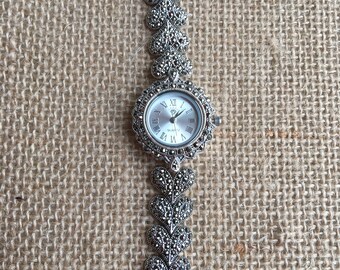 Vintage sterling silver marcasite wrist watch