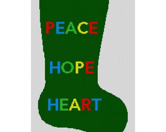 Personalized Needlepoint Christmas Stocking Canvas - Peace, Hope, Heart