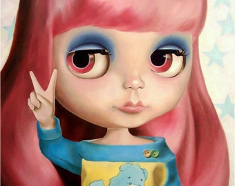 Blythe Doll art print - pastel hair care bear girl