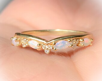 Opal Shadow Band Curved Diamond Contour Tracer Eternity Band Opal Solitaire Wrap Guard Diamond Opal Enhancer Ring Diamond Crown Matching 14K