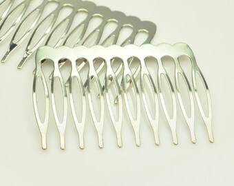 50Pcs White K Plated Metal Hair Combs, 10 teeth, Hair combs, Blank combs, head teeth comb,head teeth comb, Comb Findings.