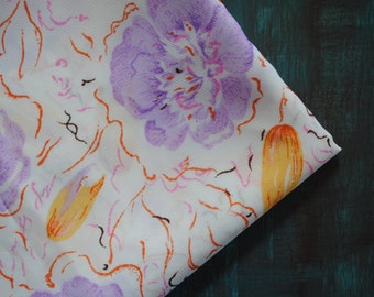 Vintage fabric Estonian acetate silk Soviet boho gypsy purple lilac yellow white lilac floral 1.6 yards in 1 listing