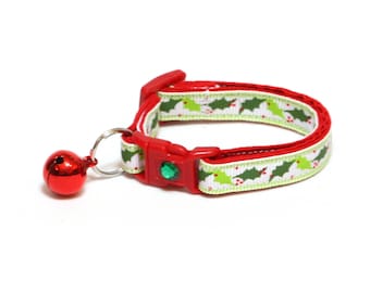 Christmas Cat Collar - Deck the Halls Holly - Kitten or Large Size