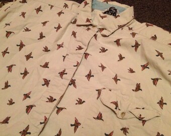 Vintage Mens Kyoto Kasuals All Over Print Tacky Duck Geese Hunting Long Sleeve Shirt Size L