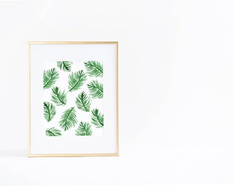 Summer Wall Art Print | Palm Leaf | Pattern | Watercolor | Instant Download