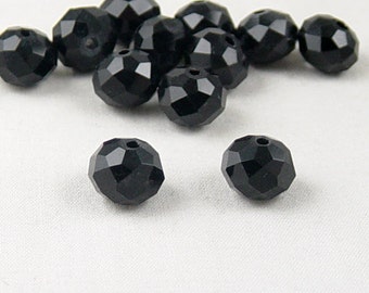 Glass Bead 12 Black Strand Rondelle Faceted 10mm x 7mm (1014gla10k1)