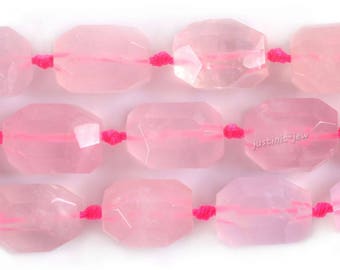 0335 Faceted Rose quartz nuggets gemstone loose beads 16"