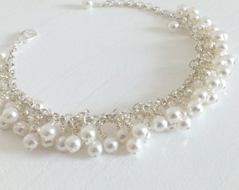 Bracelet vintage marriage - cluster of pearls Swarovski - Money(Silver) sterling 925