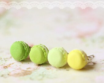 Food Earrings - French Macaron Earrings in Green and Yellow Series